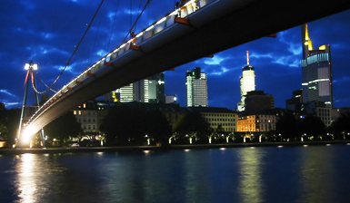 Featured is a photograph of the Frankfurt, Germany Sky Arena taken by an unknown Frankfurt photographer.